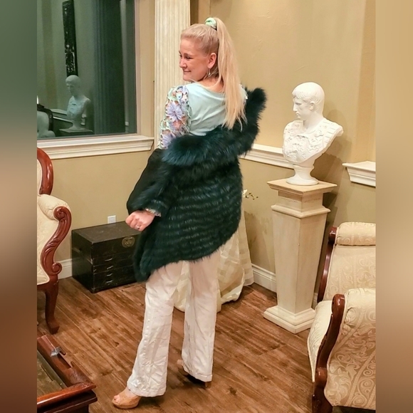 Green & Black Knitted Fox Fur Coat NWT - Picture 12 of 17